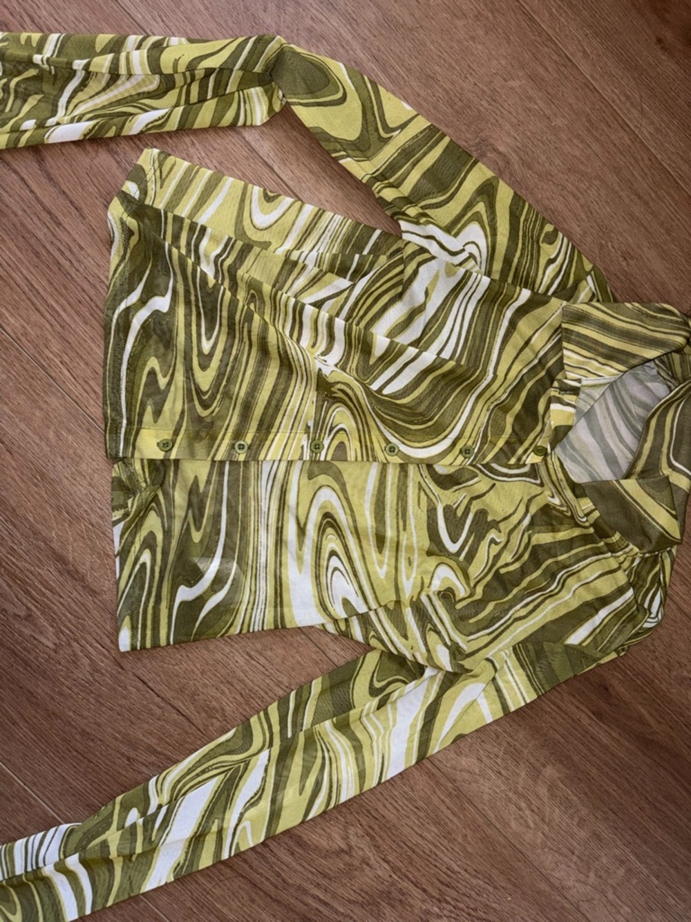 Garage Olive and White Marble-Print Button-Front Top
